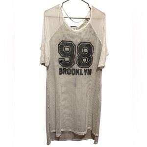 Blush White Mesh 89 Brooklyn Graphic See Through Short Sleeve Dress Sz 1X